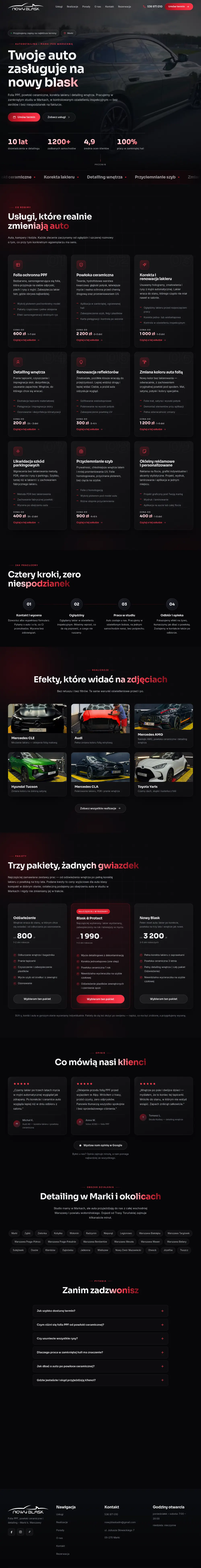 Pełny widok strony Nowy Blask – strona dla studia detailingowego